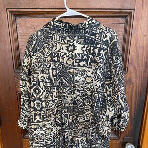 Oversized patterned silk shirt with short sleeves